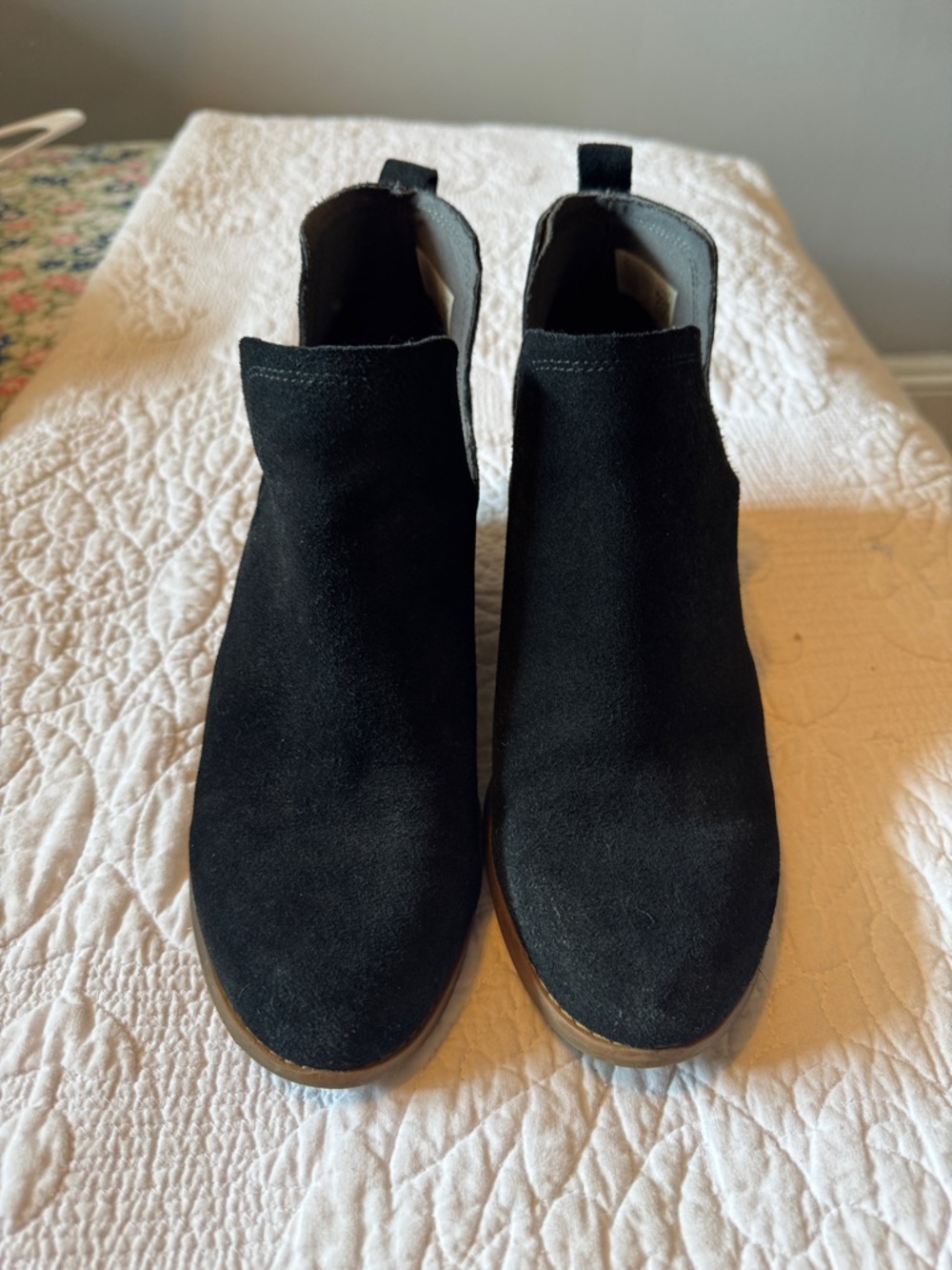 Toms Black Suede Heeled Ankle Boots